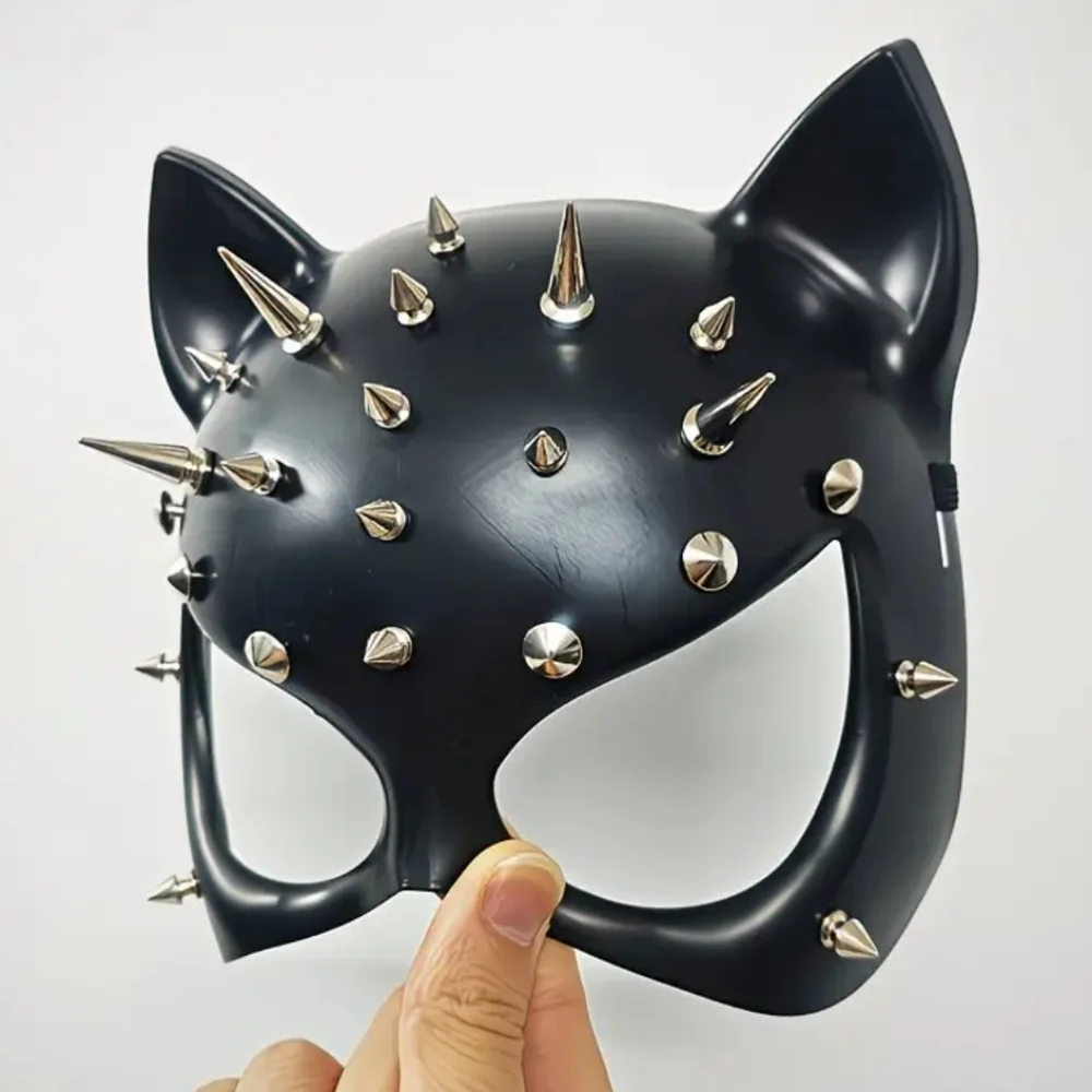 🐈‍⬛ Cosplay High Quality Acrylic Half Face Spiked & Studded Sexy Black Cat Mask